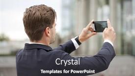  Presentation with young business man - PPT layouts featuring young business man taking pictures on a mobile phone summer street outdoors background and a dark gray colored foreground