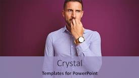  Presentation with purple business - Colorful presentation theme enhanced with young business man wearing elegant shirt over purple isolated background looking stressed and nervous with hands on mouth biting nails anxiety problem backdrop and a light blue colored foreground