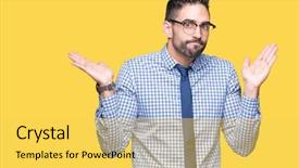  Presentation with glasses - Slide deck featuring young business man wearing glasses background and a  colored foreground