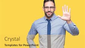  Presentation with business hello - Beautiful slide set featuring wearing glasses over isolated background backdrop and a yellow colored foreground