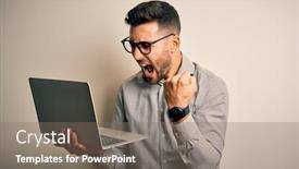  Presentation with young business man - Presentation theme featuring young-business-man-wearing-glasses background and a gray colored foreground