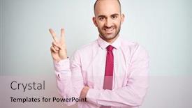  Presentation with pink business - Beautiful PPT theme featuring young business man wearing pink tie over isolated background smiling with happy face winking at the camera doing victory sign number two backdrop and a lemonade colored foreground