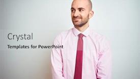  Presentation with business pink - Presentation design having young business man wearing pink tie over isolated background looking away to side with smile on face natural expression laughing confident background and a light gray colored foreground