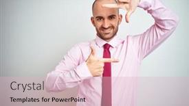  Presentation with business pink - Amazing presentation having young business man wearing pink tie over isolated background smiling making frame with hands and fingers with happy face creativity and photography concept backdrop and a lemonade colored foreground