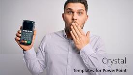  Presentation with blue eyes technology eye scan - Cool new PPT theme with young-business-man-with-blue backdrop and a light gray colored foreground