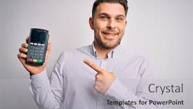  Presentation with terminal - Amazing PPT layouts having young-business-man-with-blue backdrop and a light gray colored foreground