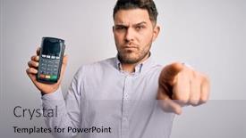  Presentation with terminal - Slide set featuring young-business-man-with-blue background and a light gray colored foreground