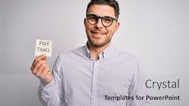  Presentation with taxes - Presentation theme enhanced with young-business-man-with-blue background and a light gray colored foreground