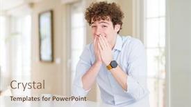  Presentation with scandal - Cool new PPT layouts with young business man with curly read head laughing and embarrassed giggle covering mouth with hands gossip and scandal concept backdrop and a lemonade colored foreground