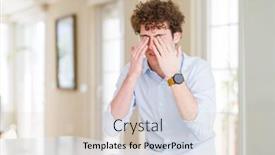  Presentation with business vision - Amazing presentation theme having young business man with curly read head rubbing eyes for fatigue and headache sleepy and tired expression vision problem backdrop and a lemonade colored foreground