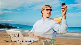  Presentation with working remotely - Audience pleasing PPT layouts consisting of young business man working remotely backdrop and a  colored foreground