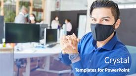  Presentation with covid - Presentation theme enhanced with young-business-man background and a teal colored foreground