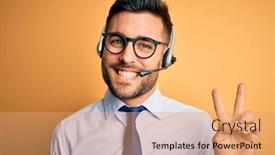  Presentation with customer service - Audience pleasing presentation consisting of young-business-operator-man-wearing backdrop and a coral colored foreground