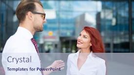  Presentation with partners - Cool new slides with young-business-partners-discussing-outdoors backdrop and a sky blue colored foreground