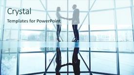  Presentation with business partner - Theme having young business partners handshaking background and a sky blue colored foreground