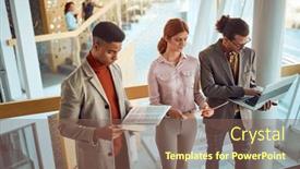  Presentation with atmosphere - Slide set consisting of young-business-people-are-standing background and a  colored foreground