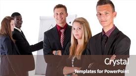  Presentation with young business people - Colorful theme enhanced with young business people at work in an office setting isolated over pure white backdrop and a tawny brown colored foreground
