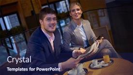  Presentation with young business people - Beautiful slides featuring young-business-people-couple-relaxing and a navy blue colored foreground