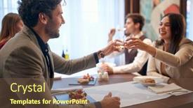  Presentation with young business people - Slide set consisting of young-business-people-enjoying-business background and a tawny brown colored foreground