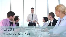  Presentation with discussion room - Slides enhanced with young business people group have background and a light blue colored foreground