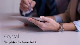  Presentation with business group meeting - Beautiful PPT theme featuring young business people group have meeting and working in modern bright office indoor backdrop and a light gray colored foreground