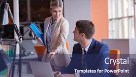  Presentation with business group meeting - Audience pleasing PPT layouts consisting of young business people group have meeting and working in modern bright office indoor backdrop and a navy blue colored foreground