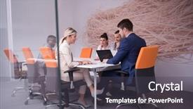  Presentation with business group meeting - Colorful presentation theme enhanced with young business people group have meeting and working in modern bright office indoor backdrop and a dark gray colored foreground