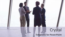  Presentation with business group meeting - Presentation theme consisting of young business people group have meeting in modern bright office indoor background and a light blue colored foreground