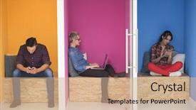  Presentation with office room - Slide deck consisting of young business people having fun background and a coral colored foreground