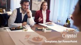  Presentation with young business people - Beautiful presentation featuring young-business-people-having backdrop and a coral colored foreground