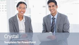  Presentation with young business people - Slide deck having young business people in board background and a light blue colored foreground