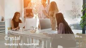  Presentation with space race - Cool new presentation theme with young-business-people-in-discussion backdrop and a gray colored foreground