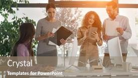  Presentation with space race - PPT theme consisting of young-business-people-in-discussion background and a coral colored foreground