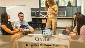  Presentation with young business people - Amazing slide set having young-business-people-in-discussion backdrop and a yellow colored foreground