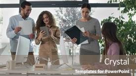  Presentation with young business people - Presentation theme consisting of young-business-people-in-discussion background and a gray colored foreground