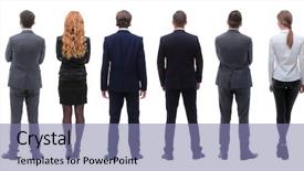  Presentation with small group top view - Presentation theme consisting of young business people looking forward background and a coral colored foreground