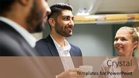  Presentation with young business people - PPT theme enhanced with young-business-people-making background and a coral colored foreground