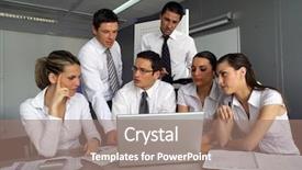  Presentation with intern - Audience pleasing PPT theme consisting of young business people meeting backdrop and a coral colored foreground