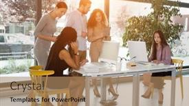  Presentation with young business people - Slides enhanced with young-business-people-mixed-race background and a coral colored foreground