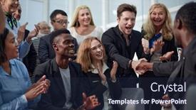  Presentation with young business people - Slide set consisting of young-business-people-shaking-hands background and a wine colored foreground