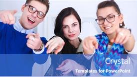  Presentation with business office desk - Presentation featuring young business people standing at office near desk and pointing you background and a teal colored foreground