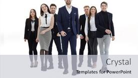  Presentation with sales forecast people behind success - Slide set featuring young-business-people-walking-behind background and a light gray colored foreground