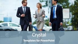  Presentation with young business people - Slide deck featuring young business people walking together background and a seafoam green colored foreground