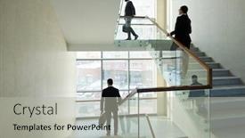  Presentation with upstairs - Slides having young-business-people-walking-upstairs background and a light gray colored foreground