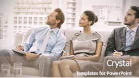  Presentation with young business people - PPT theme enhanced with young business people with notes background and a coral colored foreground