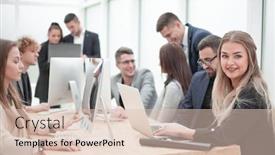  Presentation with young business people - Audience pleasing slides consisting of young-business-people-work backdrop and a lemonade colored foreground