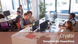  Presentation with young business people - Presentation consisting of young-business-people-working background and a coral colored foreground