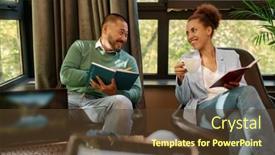  Presentation with strategic plan - Slide set enhanced with young-business-people-working background and a tawny brown colored foreground