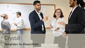  Presentation with international business - Slide set consisting of young-business-people background and a light gray colored foreground