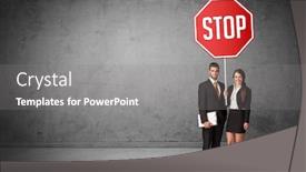  Presentation with road stop sign - Amazing slides having young-business-person-holding-road backdrop and a gray colored foreground